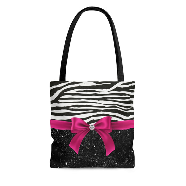 Tote Bag-Glam Passion Pink Bow-Zebra-Black Glitter