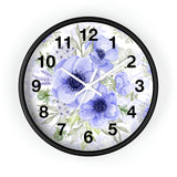 Wall Clock-Soft Blue Floral-Blue Stencil-White