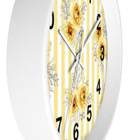 Wall clock-Yellow Floral Pinstripes