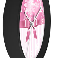 Wall Clock-Glam Pink Bow-Pink White Stencil-Pink White Pinstripes