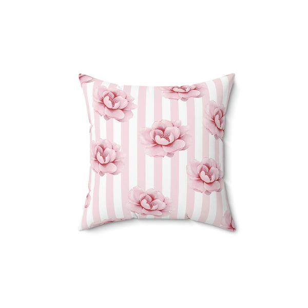 Square Pillow-Pink Floral Pinstripes