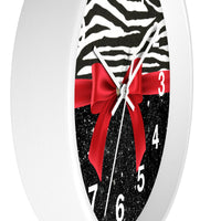 Wall Clock-Glam Red Bow-Zebra-Black Glitter