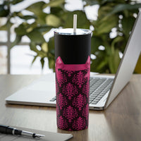 Skinny Tumbler, 20oz-Glam Passion Pink Bow-Passion Pink Lace-Black