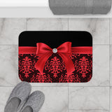 Bath Mat-Glam Red Bow-Red Lace-Black
