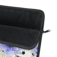 Laptop Sleeve-Soft Blue Floral-Black Polka Dots-White