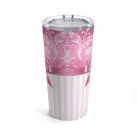 Tumbler 20oz-Glam Pink Bow-Pink White Stencil-Pink White Pinstripes