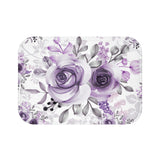 Bath Mat-Soft Purple-Floral Stencil-White