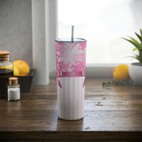 Skinny Tumbler, 20oz-Glam Pink Bow-Pink White Stencil-Pink White Pinstripes