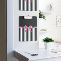 Clipboard-Glam Pink Bow-Black White Pinstripes-Black