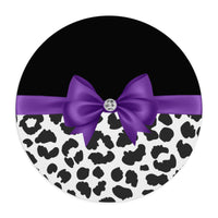 Mouse Pad-Glam Purple Bow-Snow Leopard-Black