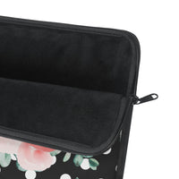 Laptop Sleeve-Lush Pink Floral-White Polka Dots-Black