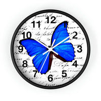 Wall Clock-Royal Blue Butterfly-Illegible Cursive-10"x10"in