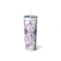 Skinny Tumbler, 20oz-Soft Purple Floral-Soft Purple Horizontal Stripes-White