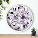 Wall Clock-Soft Purple Floral-Purple Pinstripes-White