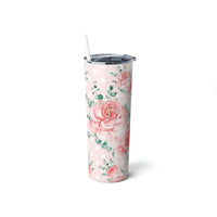 Skinny Tumbler, 20oz-Lush Pink Floral-White Polka Dots-Pink