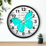 Wall Clock-Aqua Butterfly-Illegible Cursive-10"x10"in