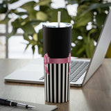 Skinny Tumbler, 20oz-Glam Pink Bow-Black White Pinstripes-Black