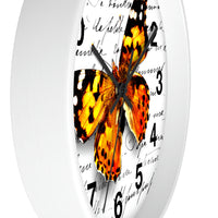 Wall Clock-Orange Butterfly-Illegible Cursive-10"x10"in