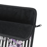 Laptop Sleeve-Soft Purple Floral-Black White Pinstripes