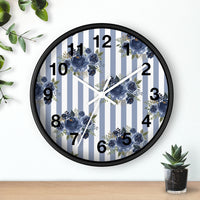 Wall clock-Stormy Blue-Floral Pinstripes