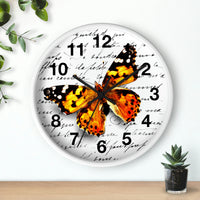 Wall Clock-Orange Butterfly-Illegible Cursive-10"x10"in