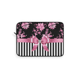 Laptop Sleeve-Glam Pink Bow-Pink Stencil-Black White Pinstripes