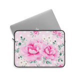 Laptop Sleeve-Magenta Pink Floral-White Polka Dots-Pink