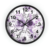 Wall Clock-Soft Purple-Floral Stencil-White