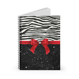 Small Spiral Notebook, 6x8in-Glam Red Bow-Zebra-Black Glitter