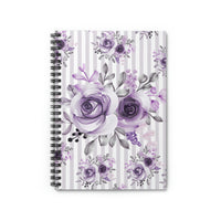 Small Spiral Notebook, 6x8in-Soft Purple Floral-Purple Pinstripes-White