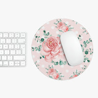 Mouse Pad-Lush Pink Floral-White Polka Dots-Pink