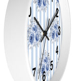 Wall clock-Soft Blue-Floral Pinstripes