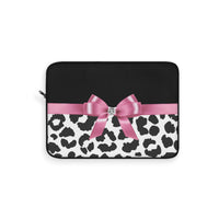 Laptop Sleeve-Glam Pink Bow-Snow Leopard-Black