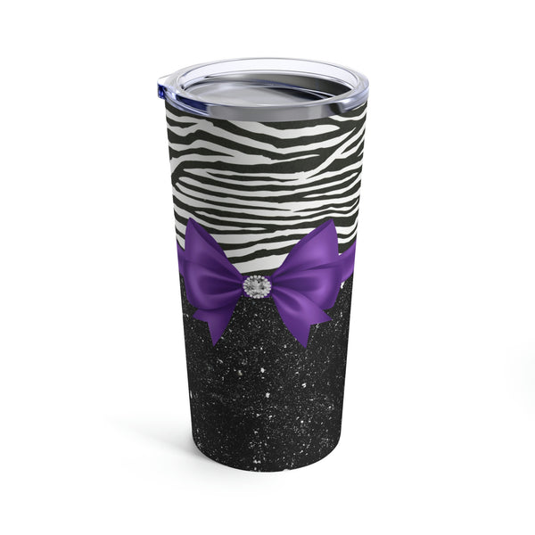 Tumbler 20oz-Glam Purple Bow-Zebra-Black Glitter