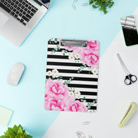 Clipboard-Magenta Pink-Floral Bash-Black Horizontal Stripes-White