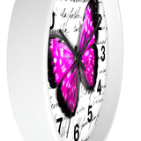 Wall Clock-Magenta Butterfly-Illegible Cursive-10"x10"in