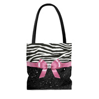 Tote Bag-Glam Pink Bow-Zebra-Black Glitter