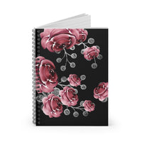 Spiral Notebook-Moody Red-Floral Bouquet-Black