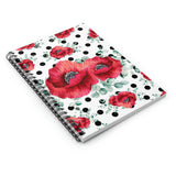 Small Spiral Notebook, 6x8in-Rouge Red Floral-Black Polka Dots-White