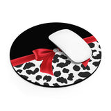 Mouse Pad-Glam Red Bow-Snow Leopard-Black