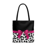 Tote Bag-Glam Passion Pink Bow-Snow Leopard-Black