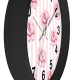 Wall clock-Pink Floral Pinstripes