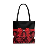 Tote Bag-Glam Red Bow-Red Lace-Black