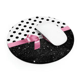 Mouse Pad-Glam Pink Bow-Black Polka Dots-Black Glitter