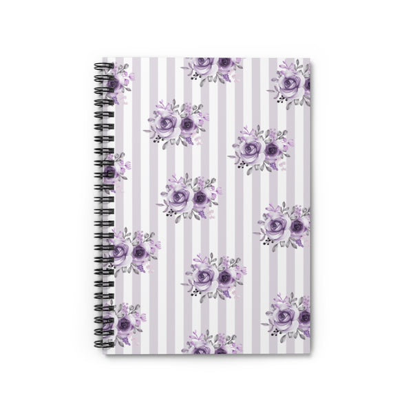 Spiral Notebook-Stormy Purple-Floral Pinstripes-Ruled Lined