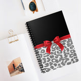 Small Spiral Notebook, 6x8in-Glam Red Bow-Grey Leopard-Black