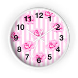 Wall clock-Magenta Pink-Floral Pinstripes