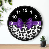 Wall Clock-Glam Purple Bow-Snow Leopard-Black