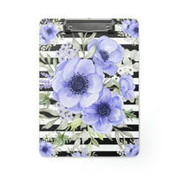 Clipboard-Soft Blue Floral-Black Horizontal Stripes-White