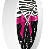 Wall Clock-Glam Passion Pink Bow-Zebra-Black Glitter